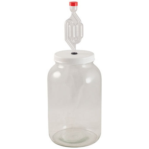 Glass Jar Fermenter Kit - 1 Gallon - Plastic Lid - Airlock