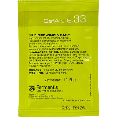 Fermentis SafAle S-33 Belgian Ale Dry Beer Yeast