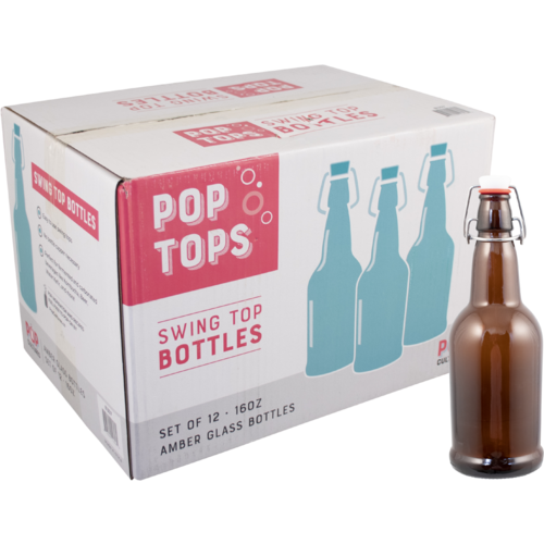 Pop Cultures PopTops Swing Top Bottles - 16 oz Amber - Case of 12